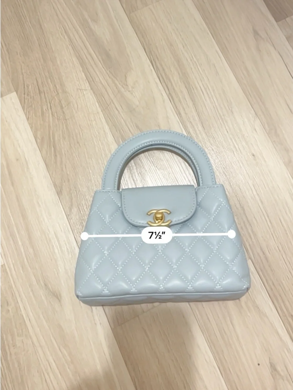CHANEL Light Blue Quilted Mini Top-Handle Crossbody Bag with Gold Chain - Picture 8 of 9